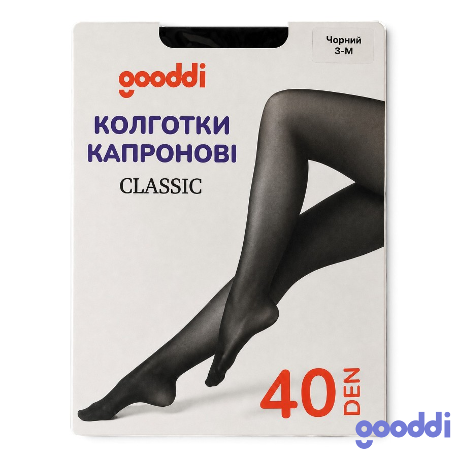 Колготи капронові Gooddi Classic 40 den 3 чорні мініатюра