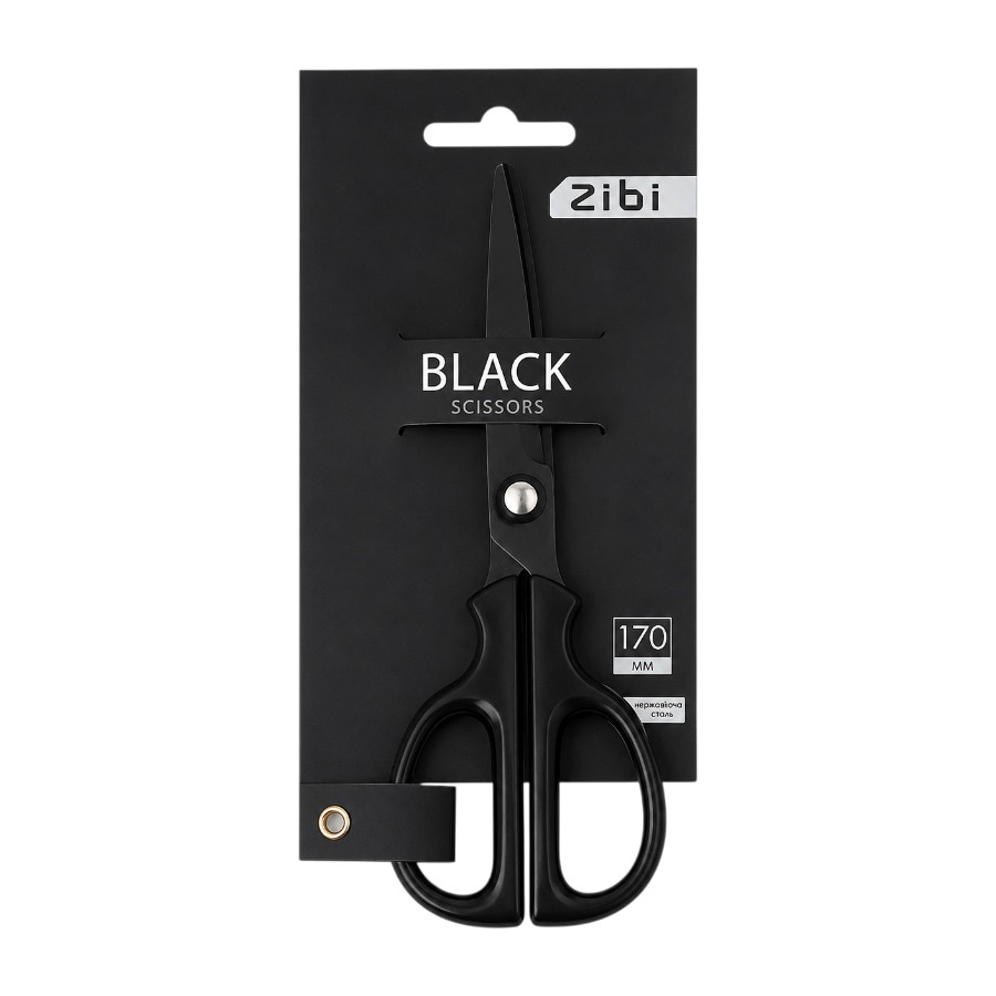 Ножиці канцелярські Zibi 17 см Black мініатюра