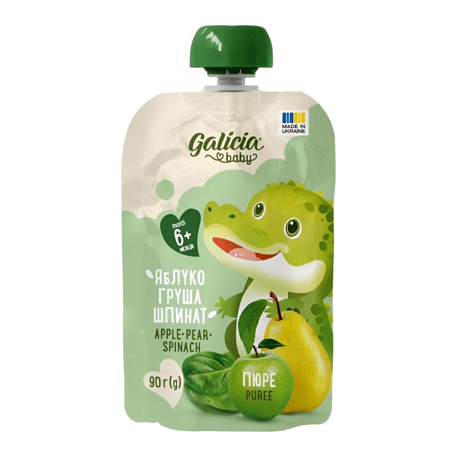 Пюре фруктове Galicia baby 90 г Яблуко-груша-шпинат фото