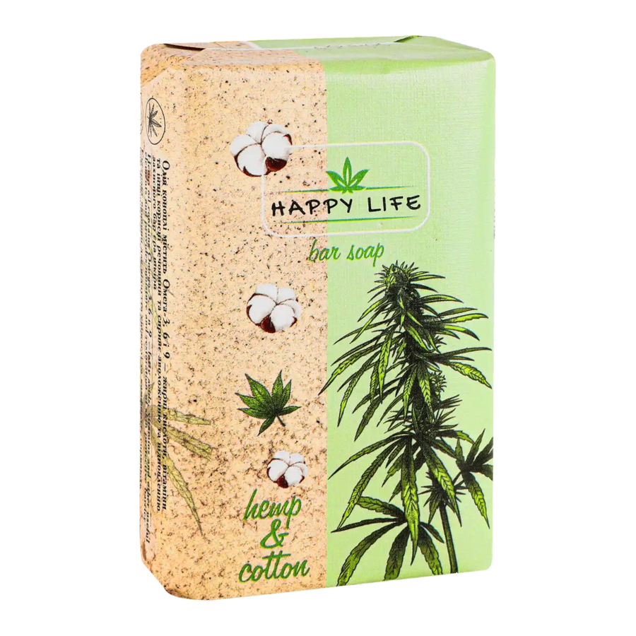 Мило тверде Happy Life 180 г Конопля і бавовна фото