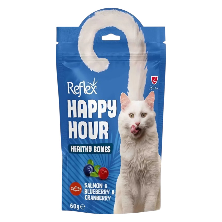 Ласощі для котів Reflex Plus 60 г Happy Hour Healthy bones з лососем, чорницею та журавлиною фото