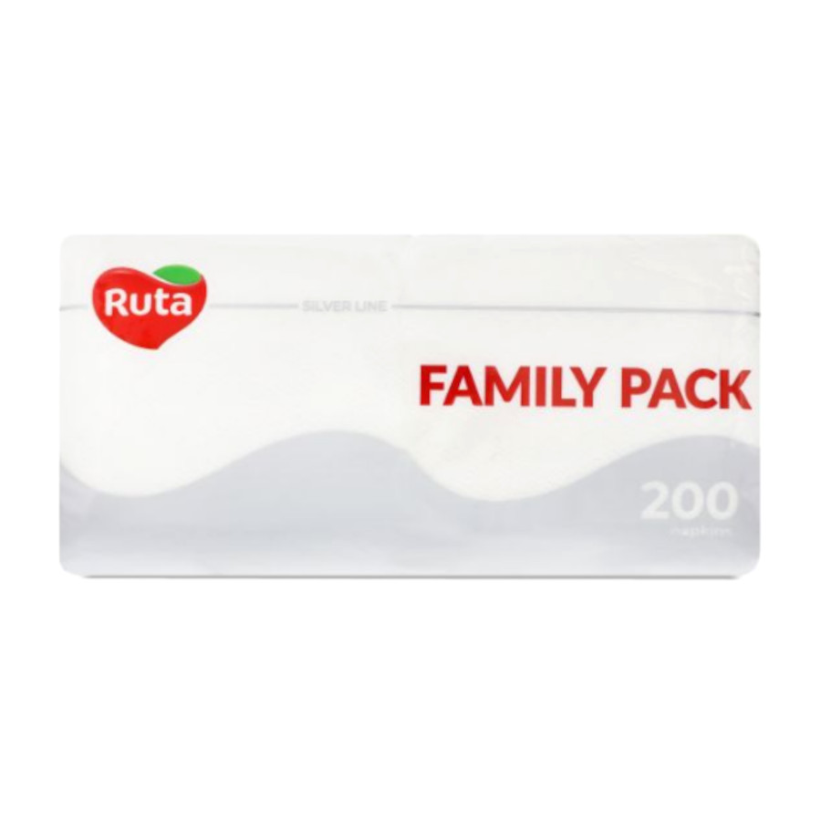 Серветки паперові Ruta 200 шт. 24*24 см білі Family Pack мініатюра