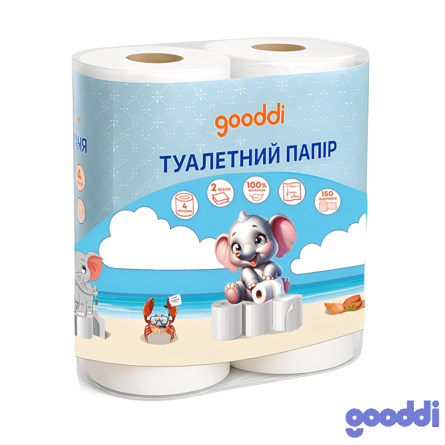 Папір туалетний Gooddi 2-шаровий 4 рулони фото