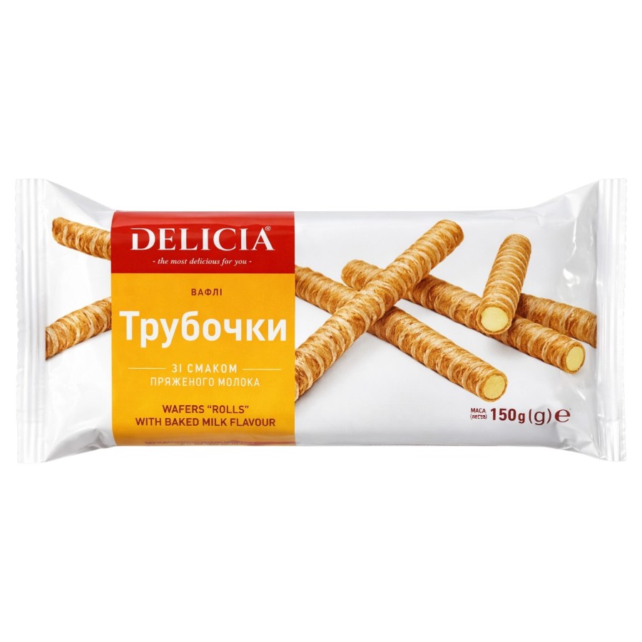Вафельні трубочки Delicia 150 г зі смаком пряженого молока фото