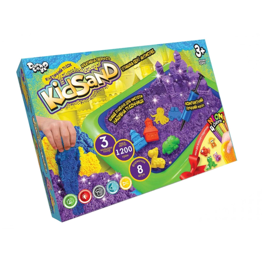 Пісок кінетичний Danko toys KidSand 1200 г + пісочниця фото