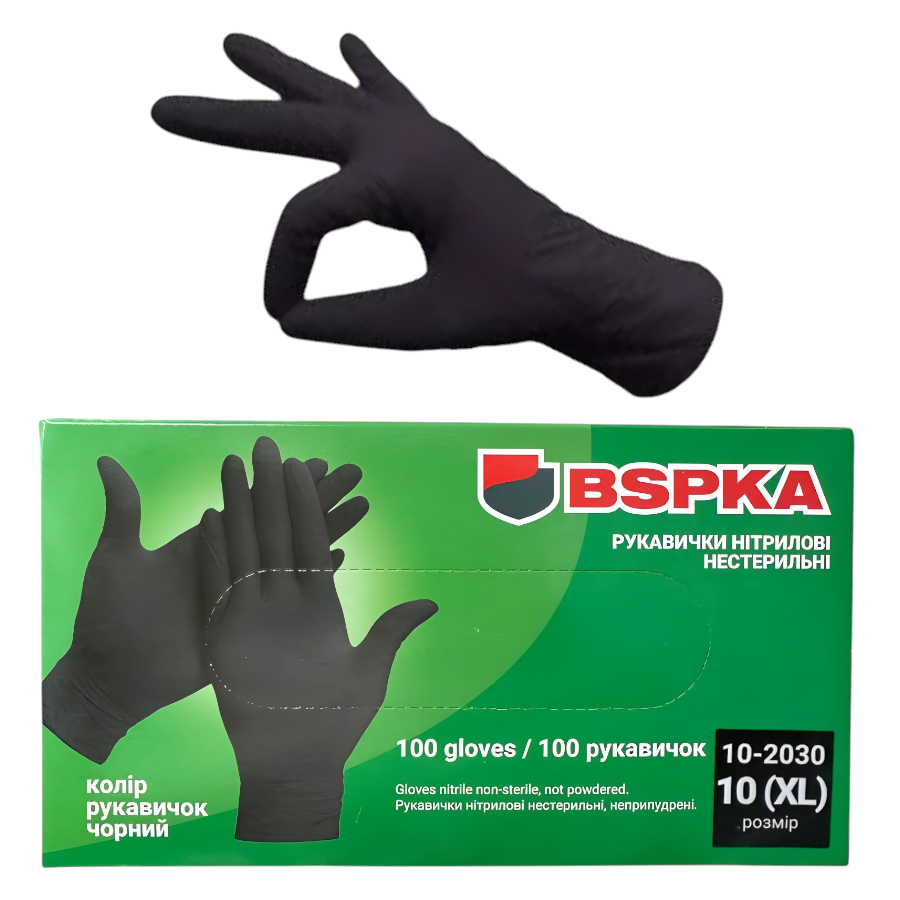 Рукавички нітрилові Bspka 100 шт. XL чорні фото