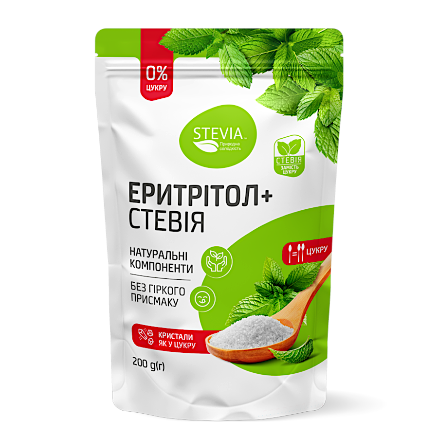 Цукрозамінник Stevia 200 г Еритрітол та стевія фото