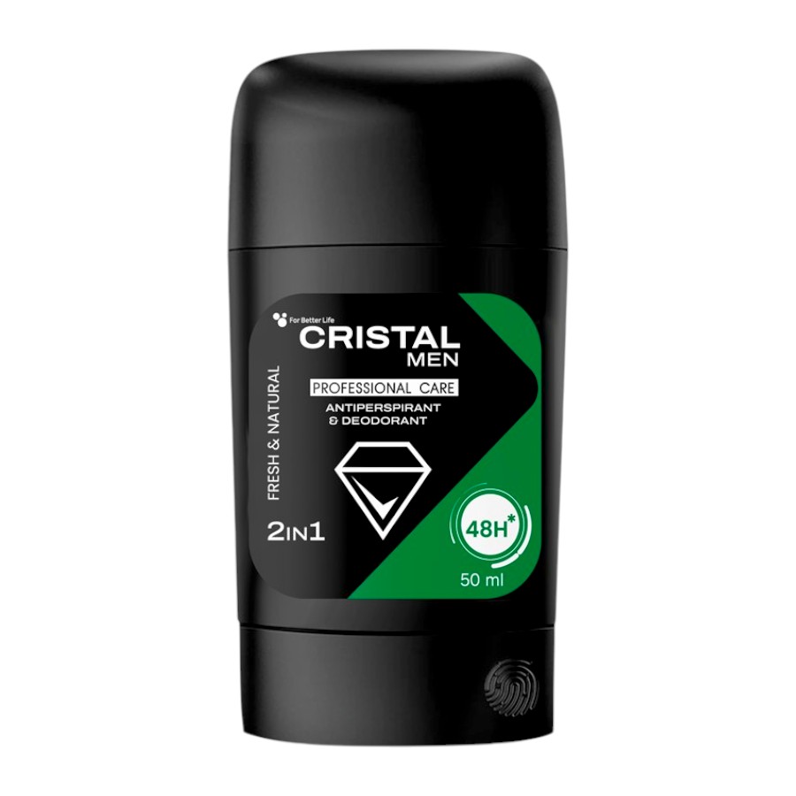 Антиперспірант для чоловіків Cristal Men 50 мл стік 2 в 1 Fresh&Natural фото