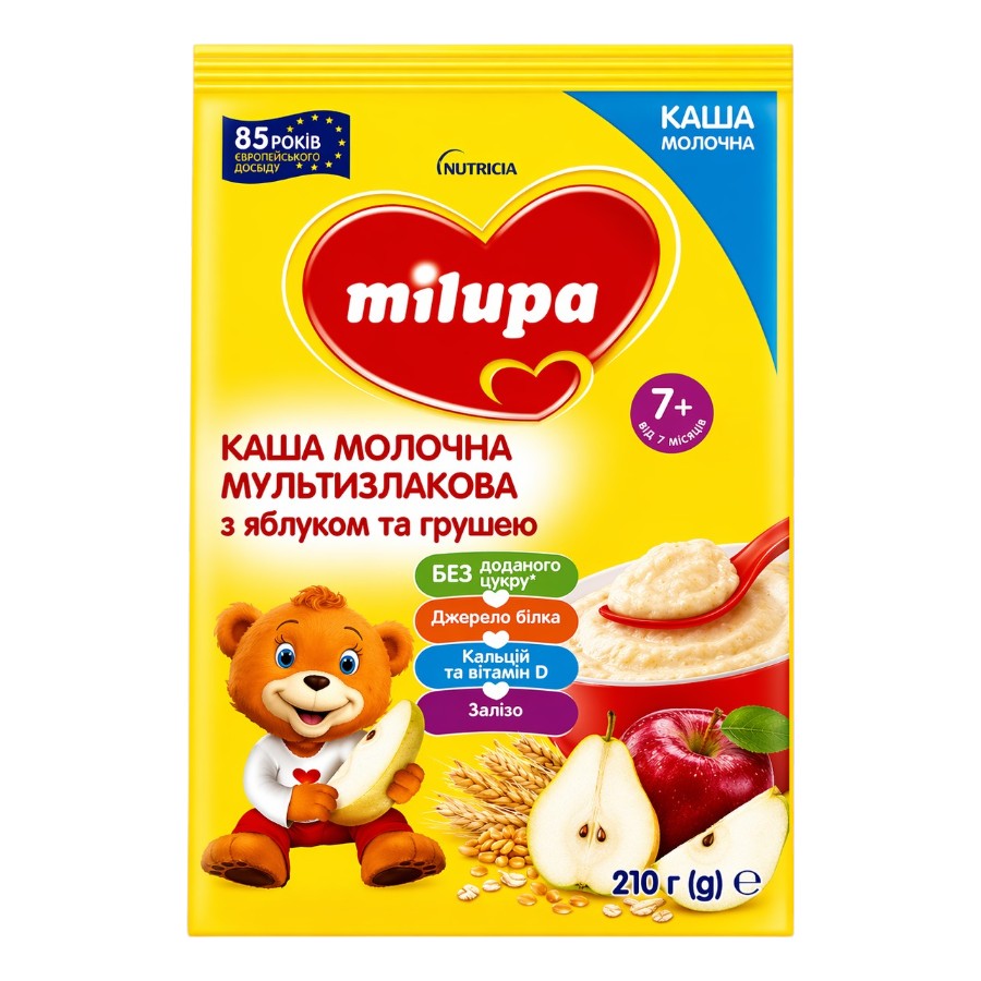 Каша дитяча Milupa 210 г Молочна мультизлакова з яблуком та грушею фото