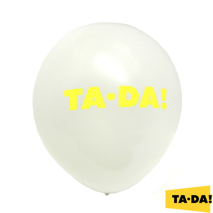 Кульки надувні TA-DA! 10 дюймів білі з жовтим логотипом фото
