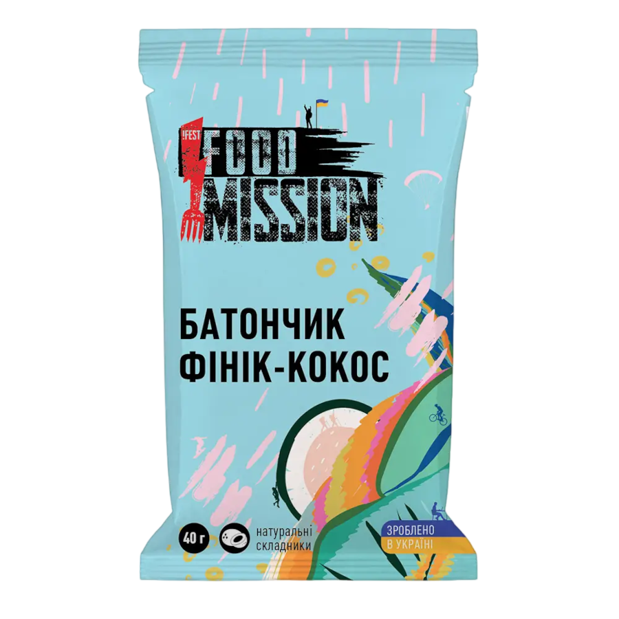 Батончик Food Mission 40 г Фінік-кокос фото