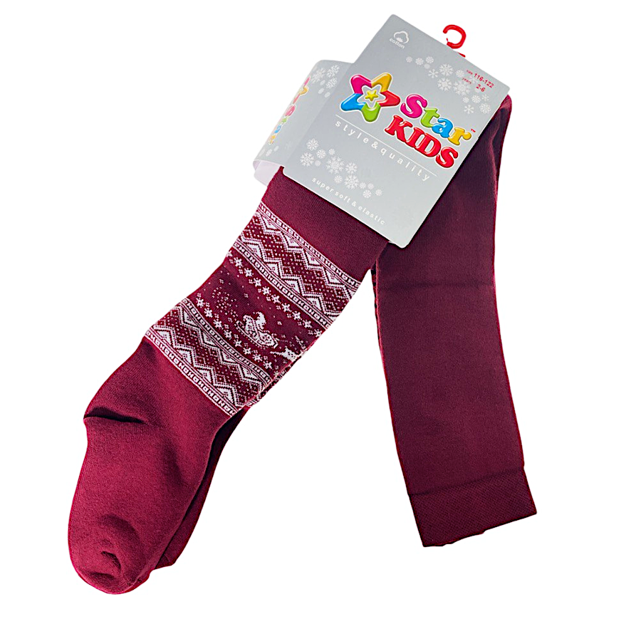 Колготи дитячі Star Kids теплі 116-122 вишневі Санта в санчатах фото