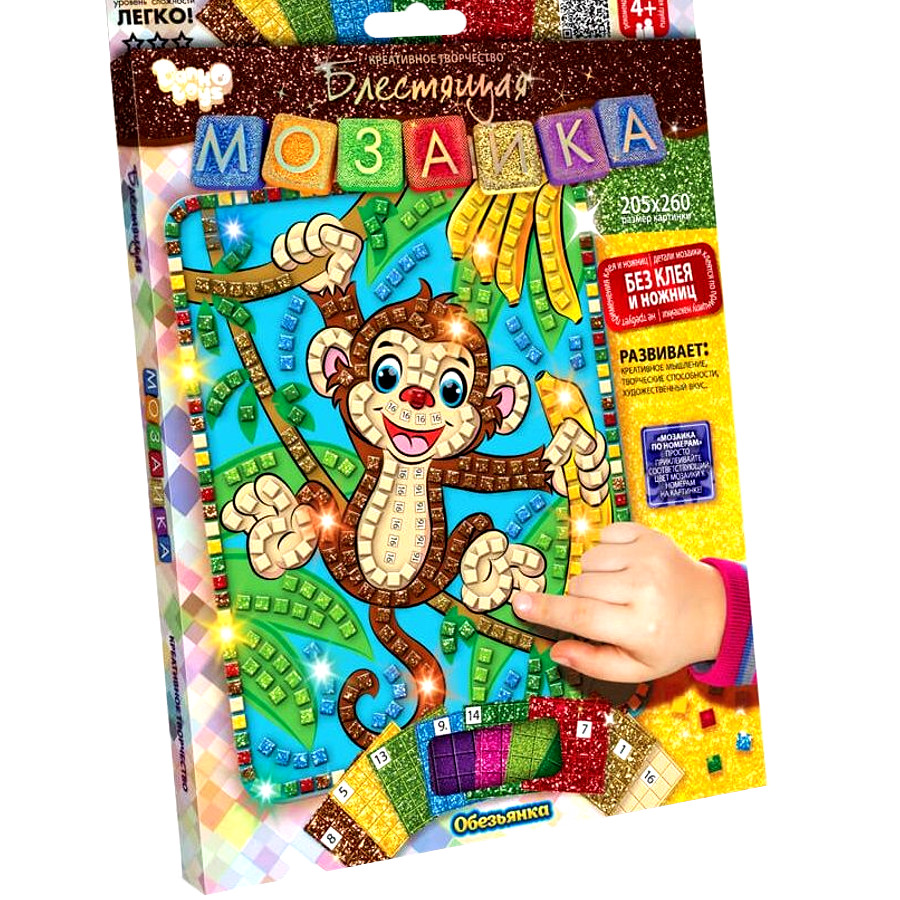 Набір для творчості Danko toys Блискуча мозаїка Мавпочка мініатюра