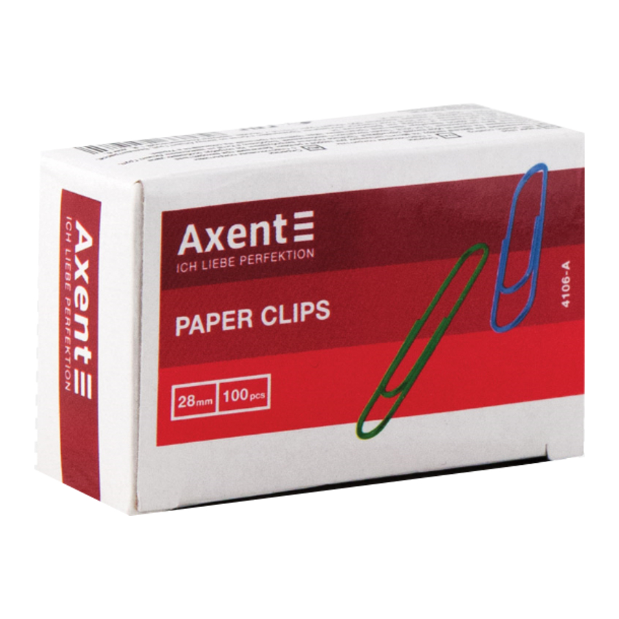 Скріпки канцелярські Axent 28 мм 100 шт. кольорові мініатюра
