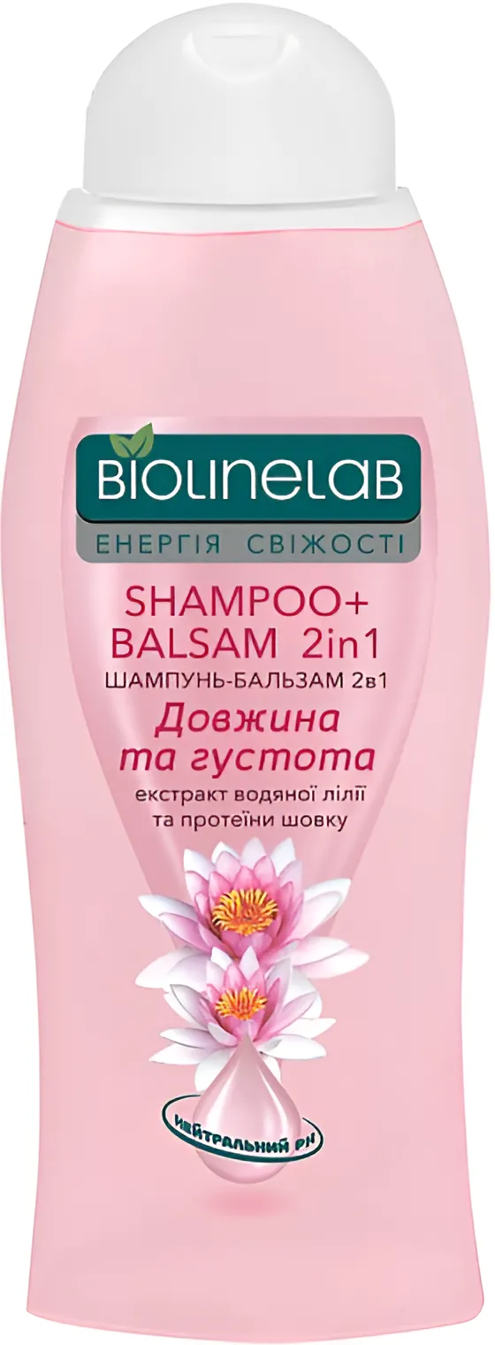 Шампунь-бальзам для волосся Biolinelab 400 мл 2 в1 Водяна лілія та шовк фото