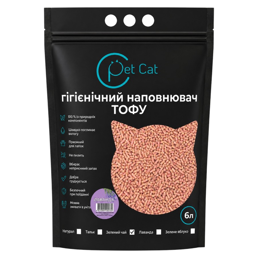 Наповнювач гігієнічний соєвий Pet Cat 6 л Тофу Лаванда мініатюра