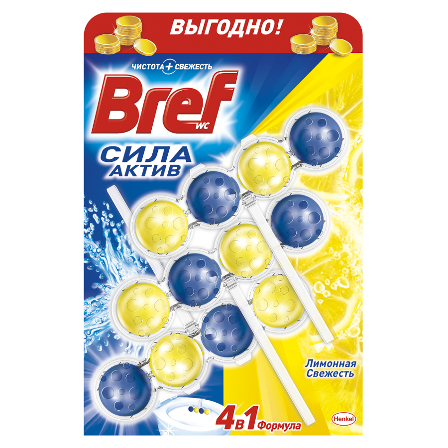 Туалетний блок Bref 3 шт. 50 г Лимонна свіжість фото