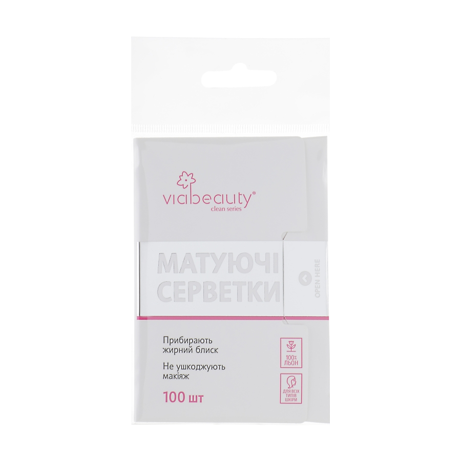 Серветки матуючі для обличчя ViaBeauty 100 шт. мініатюра