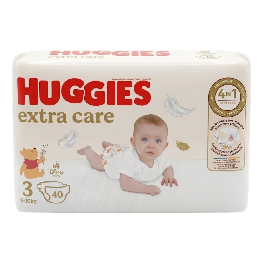 Підгузки дитячі Huggies одноразові 3 6-10 кг 40 шт. Extra care 4 в1 фото