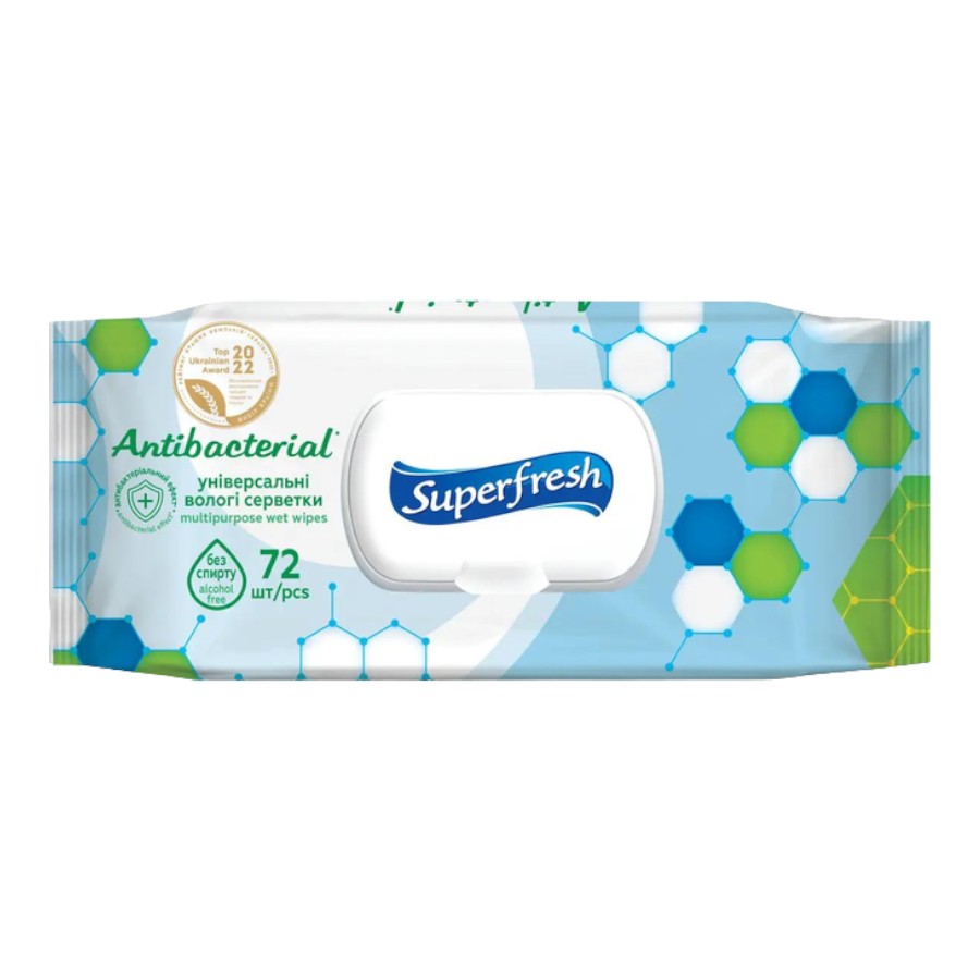 Вологі серветки Superfresh 72 шт. Антибактеріальні з клапаном фото