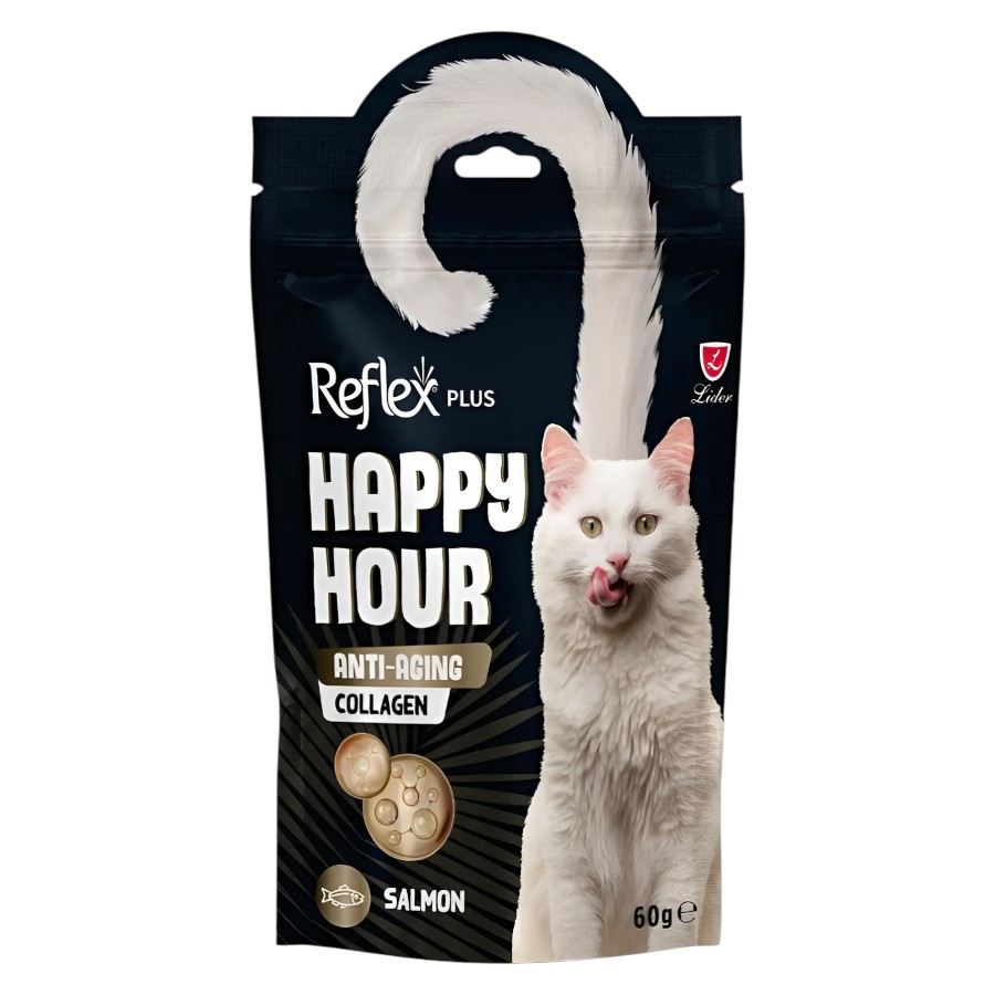 Ласощі для котів Reflex Plus 60 г Happy Hour Anti-aging з лососем та колагеном фото
