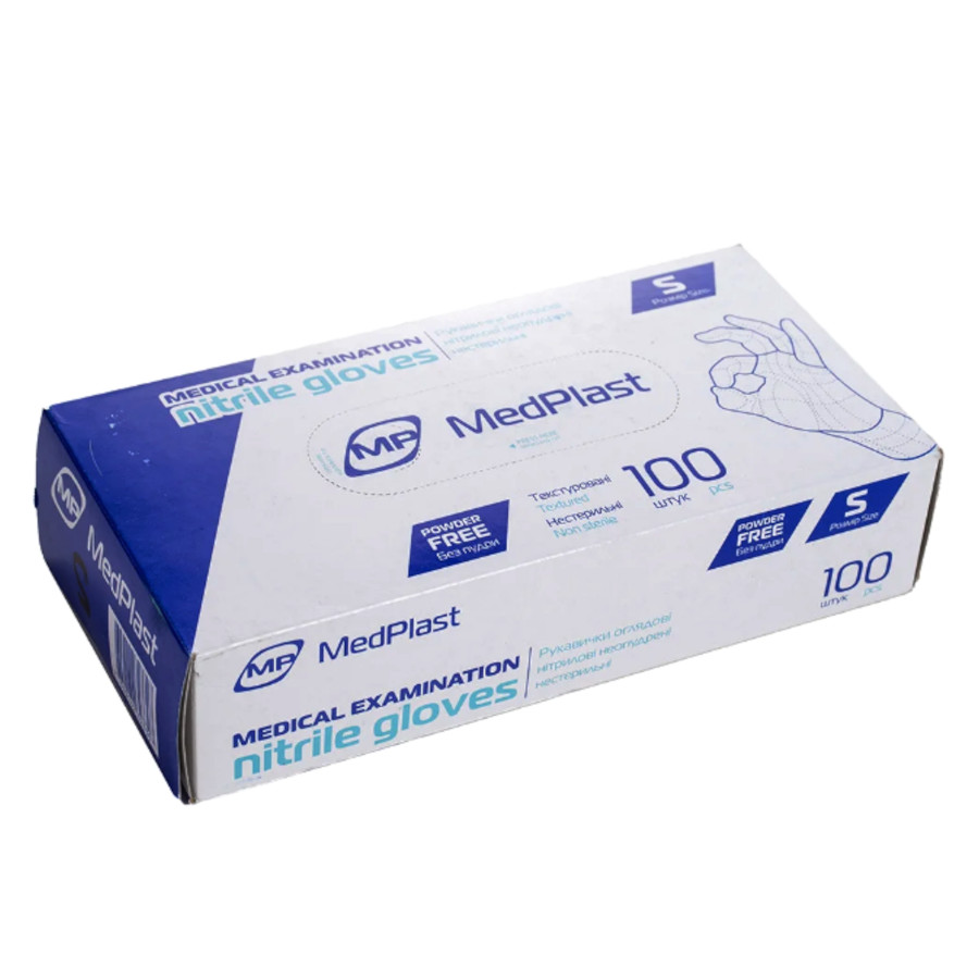 Рукавички оглядові MedPlast 100 шт. S текстуровані без пудри фото