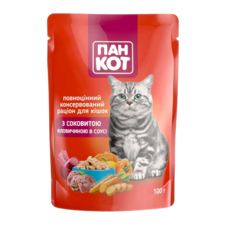 Корм для котів Пан Кіт 100 г в соусі з яловичиною фото