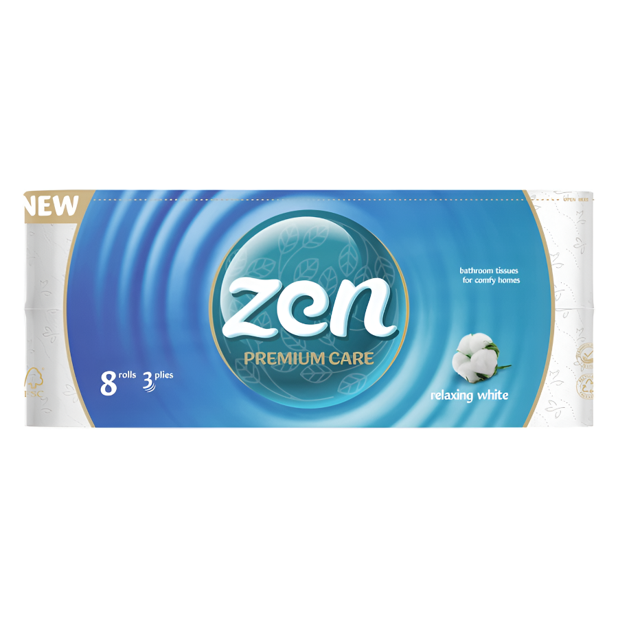 Папір туалетний Zen 3-шаровий 8 рулонів Premium Care мініатюра