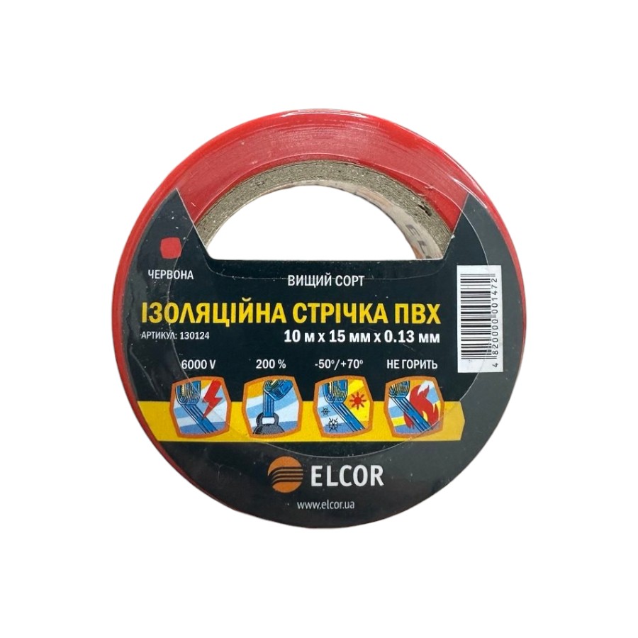 Ізоляційна стрічка Elcor 15 мм 10 м червона фото