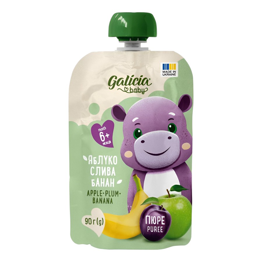 Пюре фруктове Galicia baby 90 г Яблуко-слива-банан фото