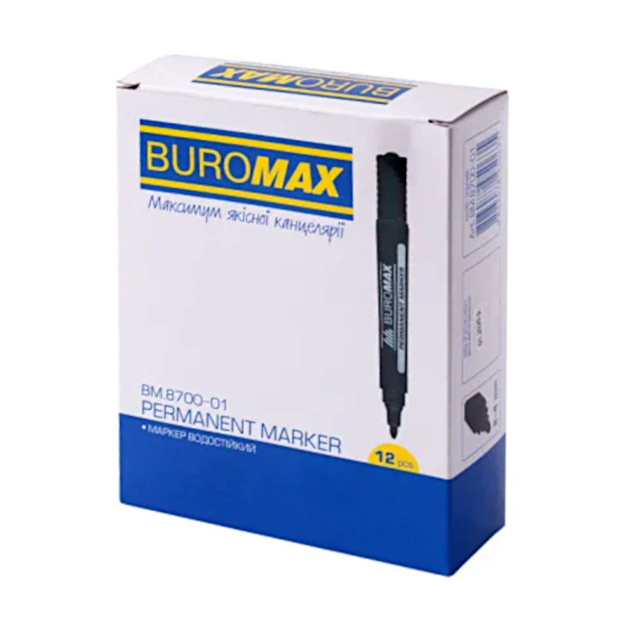Маркер перманентний Buromax чорний 2-4 мм фото