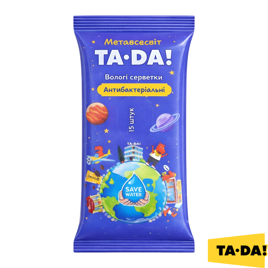 Вологі серветки TA-DA! 15 шт. Антибактеріальні фото
