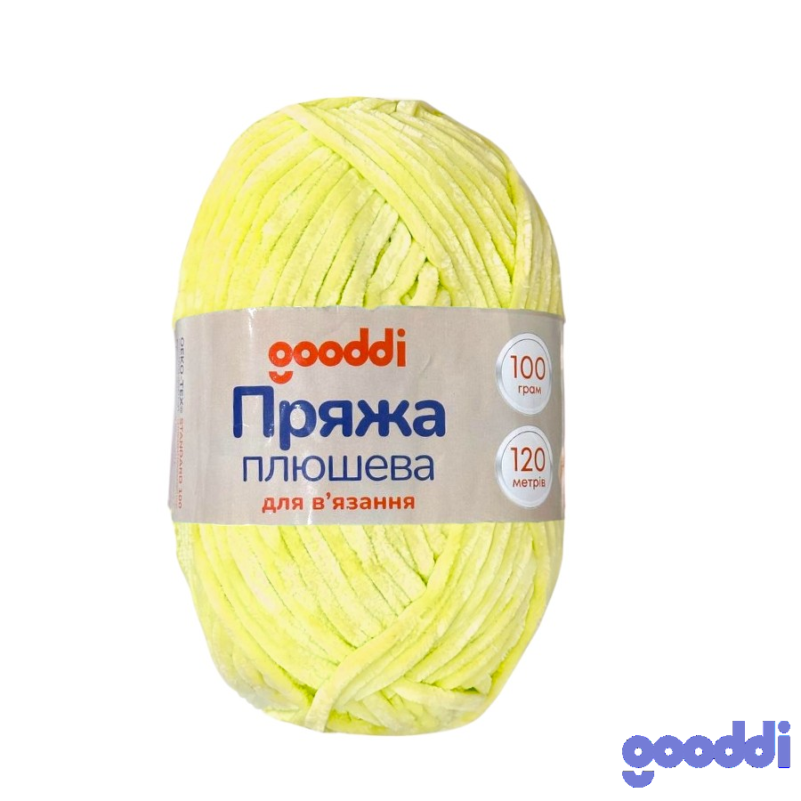 Пряжа плюшева Gooddi 100 г Світло-жовта 302 фото