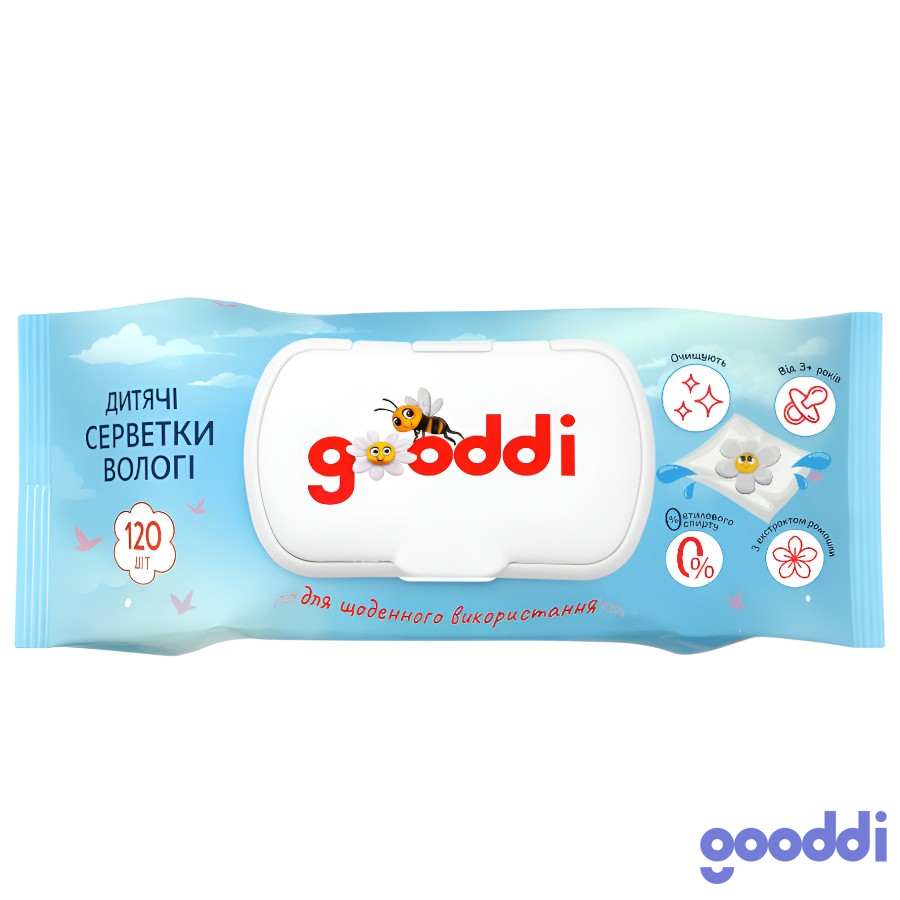 Вологі серветки Gooddi 120 шт. Дитячі мініатюра