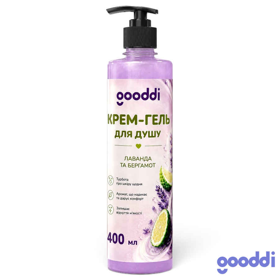 Крем-гель для душу Gooddi 400 мл Лаванда та бергамот мініатюра