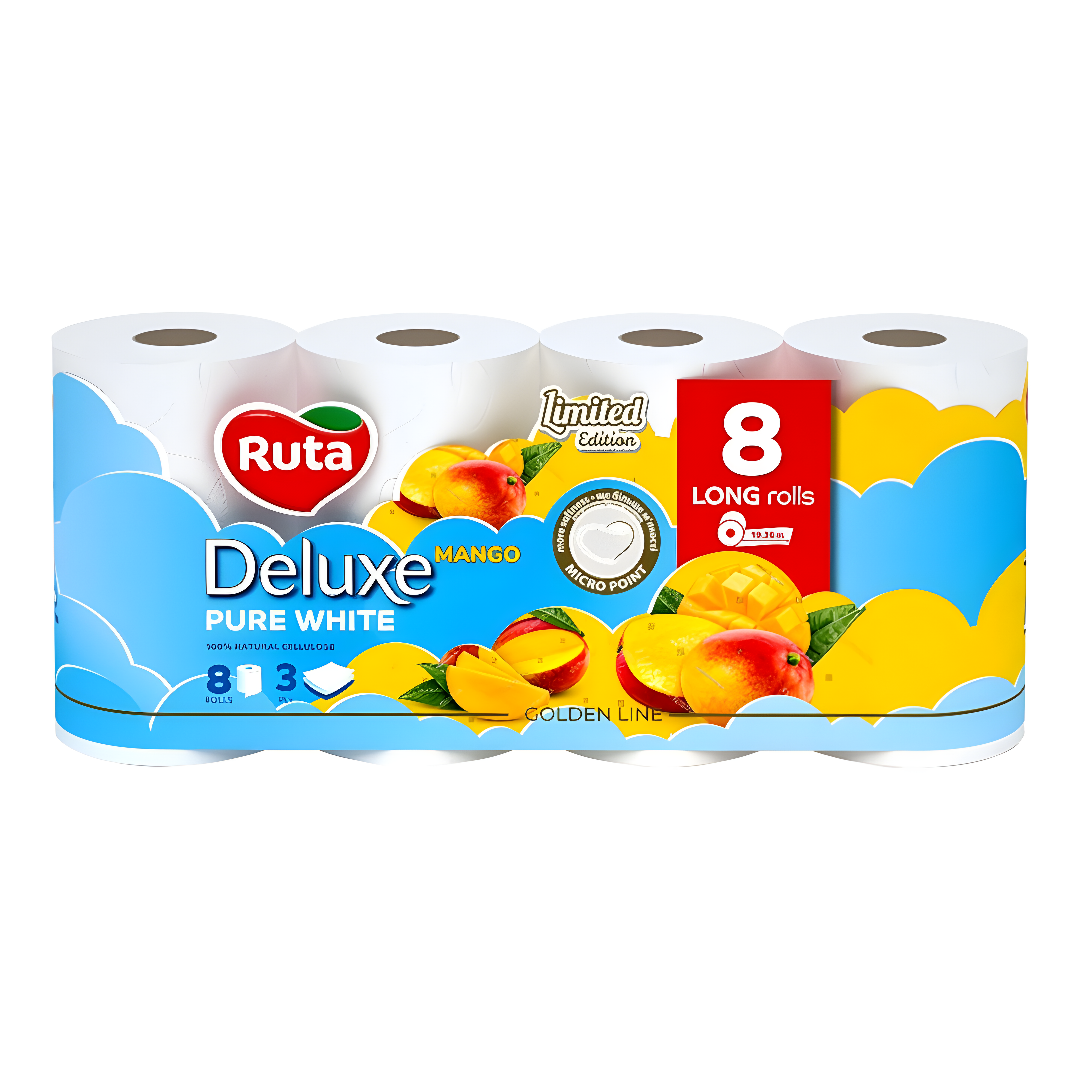 Папір туалетний Ruta 3-шаровий 8 рулонів Pure White Deluxe Mango фото