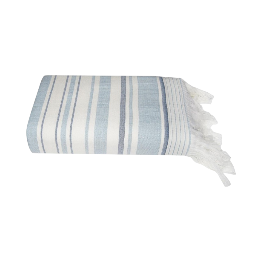 Рушник махровий Aisha Home Textile 70*140 см Пештамаль молочно-блакитно-синій у смужку мініатюра