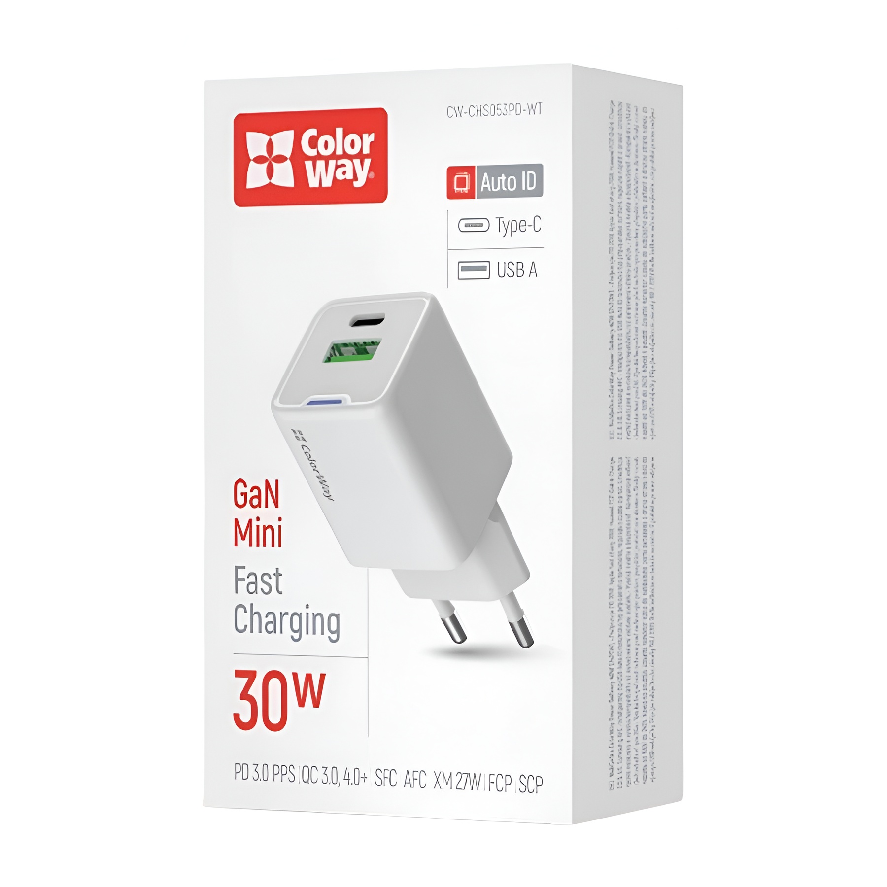 Зарядний пристрій СolorWay Type-C USB-A 3 A 30 Вт White фото