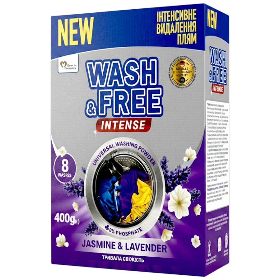 Порошок пральний Wash&Free Universal 400 г Intense Жасмин і лаванда мініатюра