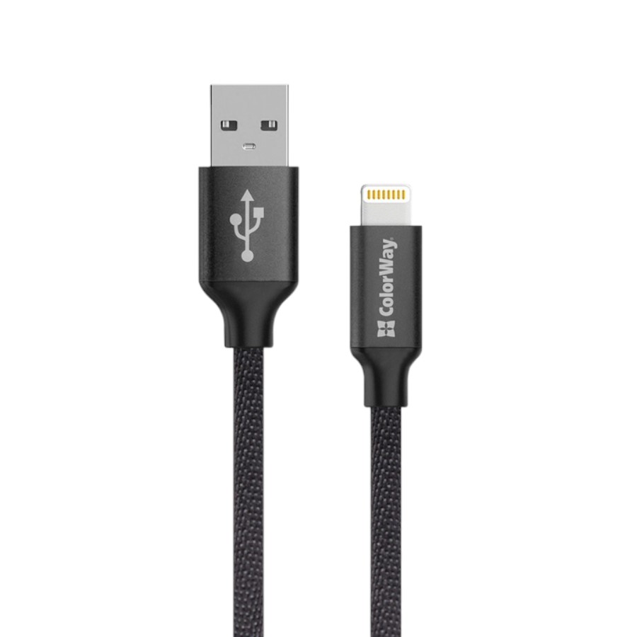 Кабель USB to Apple Lightning ColorWay 1 м 2,1А black CW-CBUL004-MT фото