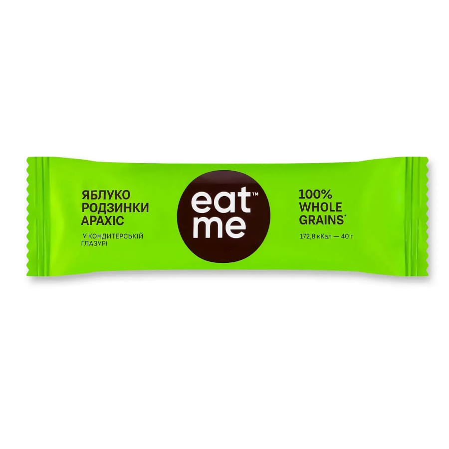 Батончик зерновий EatMe 40 г Яблуко, родзинки та арахіс фото