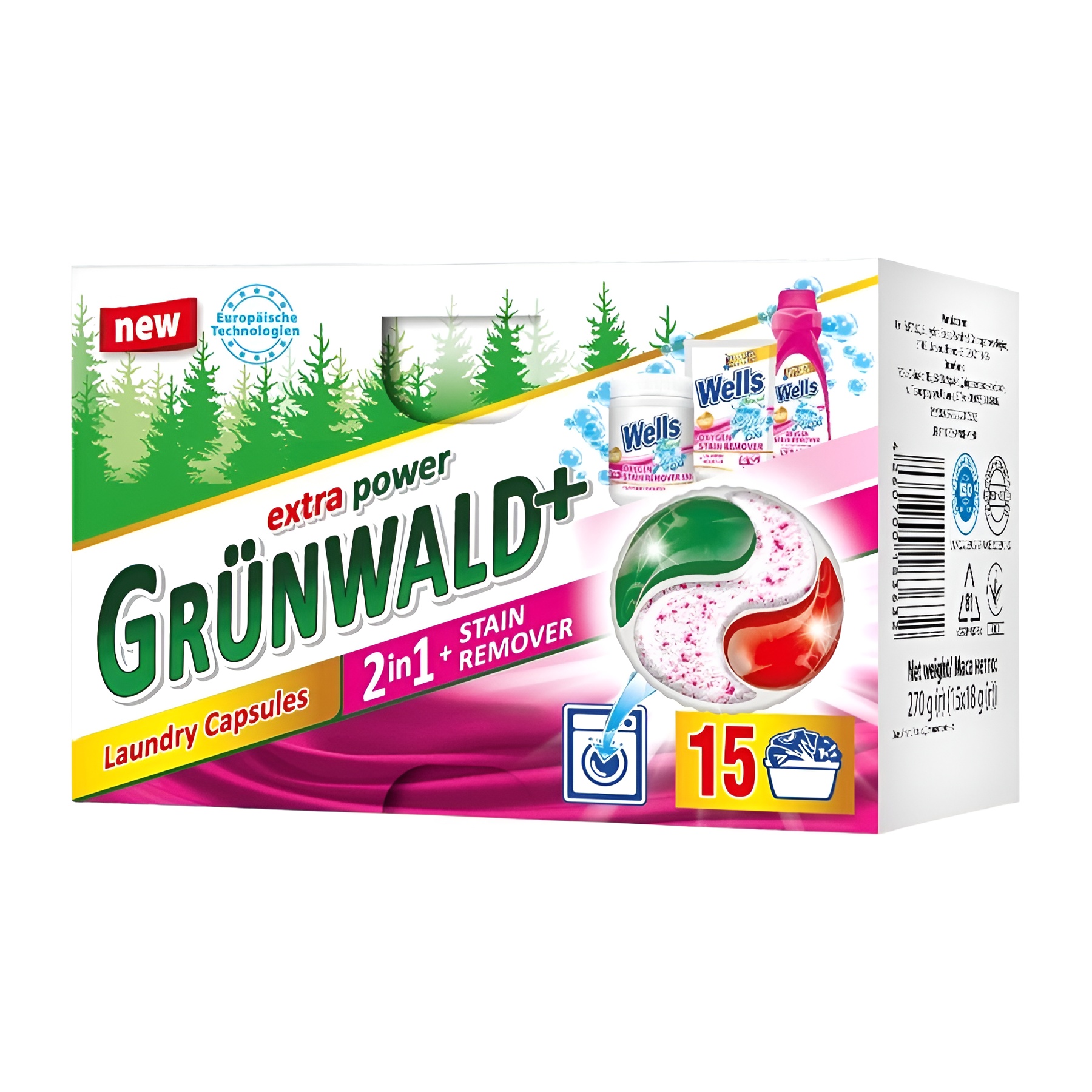 Капсули для прання Grunwald Universal 15 шт. 2 в1 з плямовивідником фото