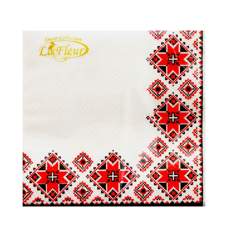 Серветки паперові La Fleur 16 шт. 33*33 см Вишиванка червона фото