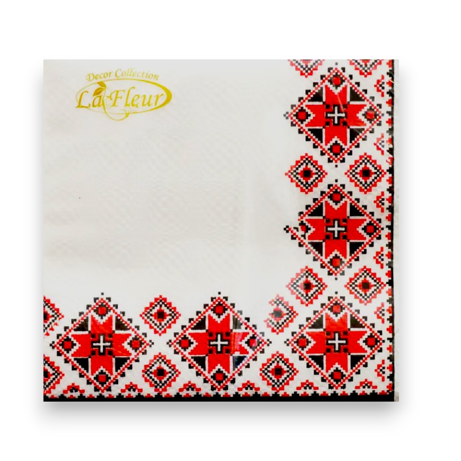 Серветки паперові La Fleur 16 шт. 33*33 см Вишиванка червона фото