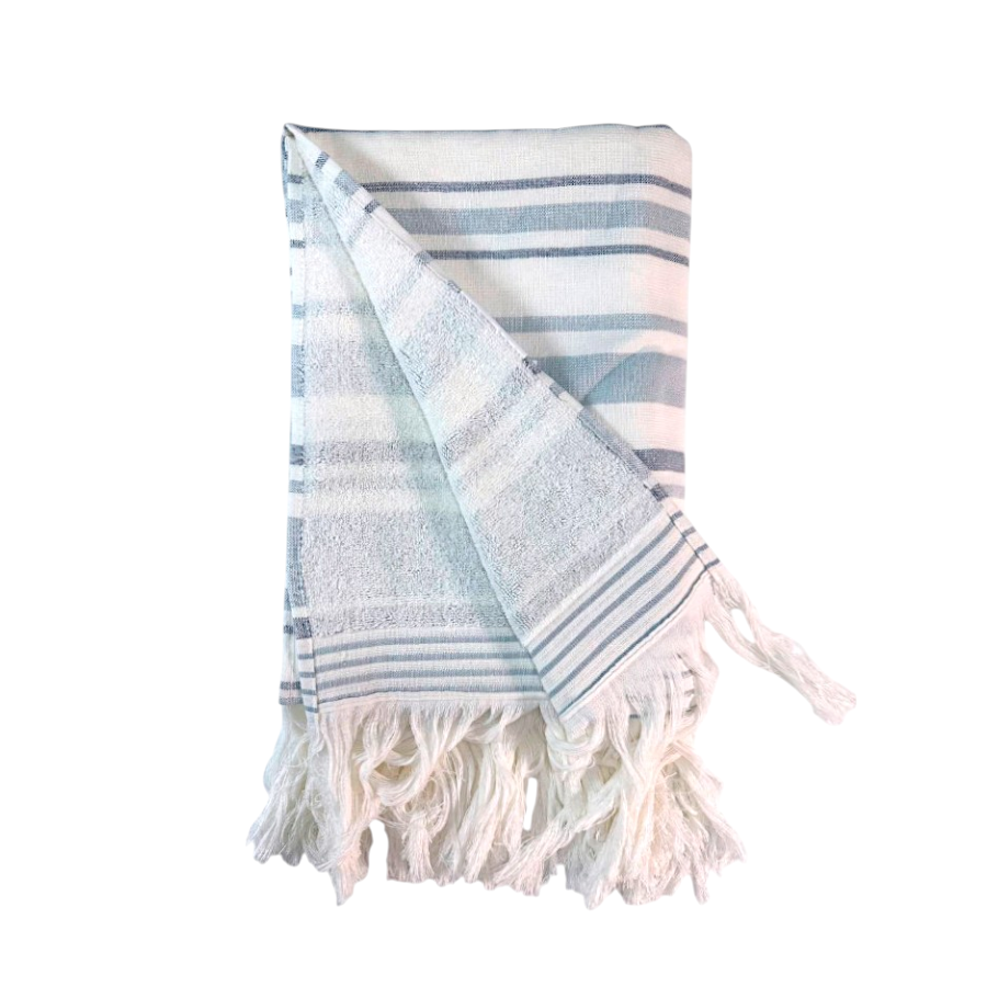 Рушник махровий Aisha Home Textile 70*140 см Пештамаль молочно-блакитно-синій у смужку мініатюра