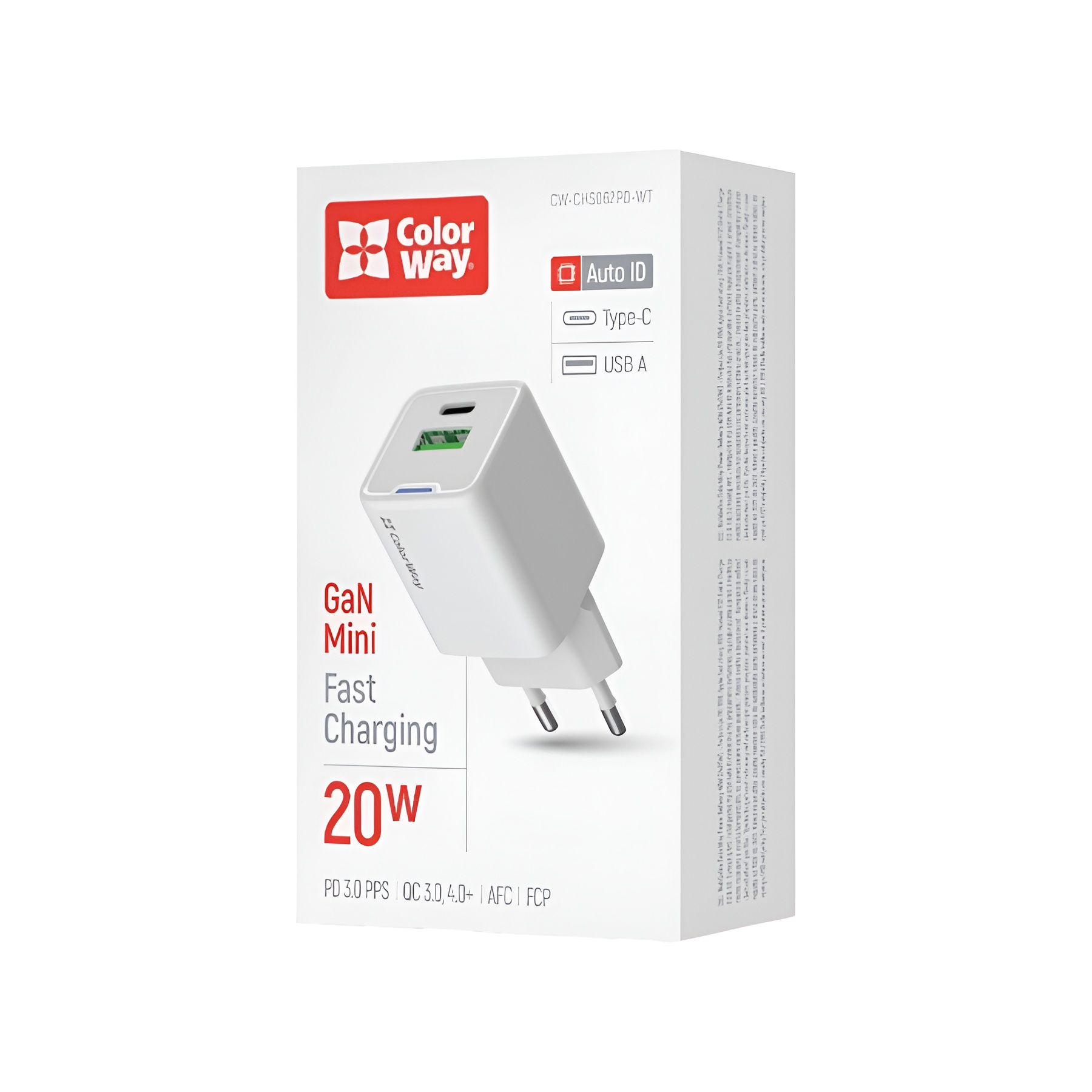 Зарядний пристрій СolorWay Type-C USB-A mini 20 Вт 3 A White фото