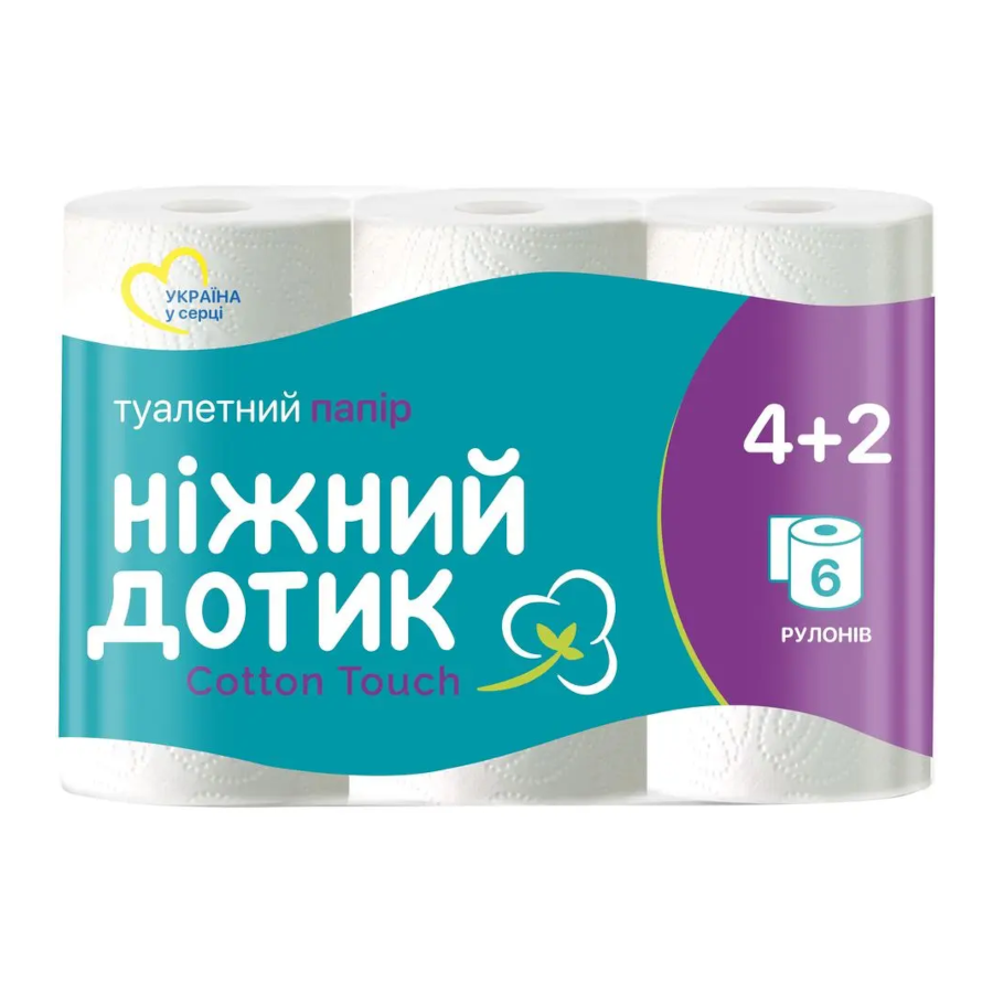 Папір туалетний Ніжний дотик 2-шаровий 6 рулонів фото
