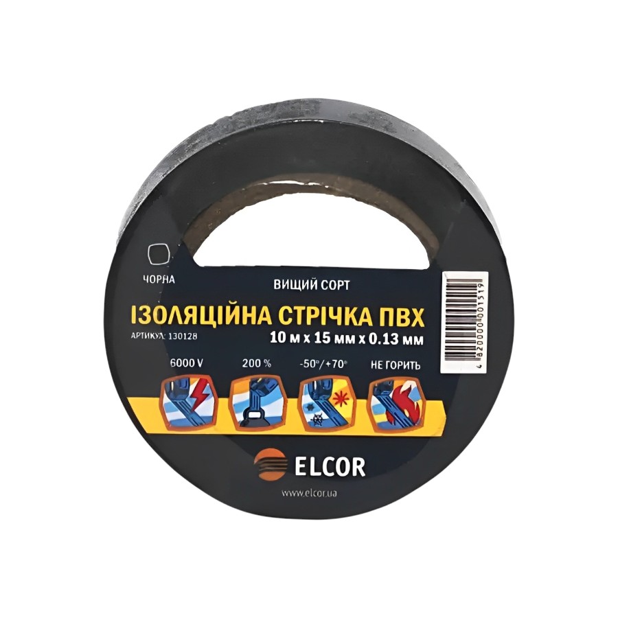 Ізоляційна стрічка Elcor 15 мм 10 м чорна фото