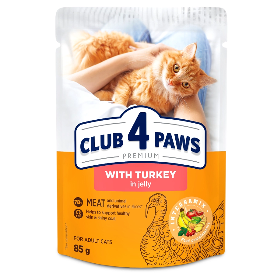 Корм для котів Club 4 Paws 85 г в желе з індичкою фото