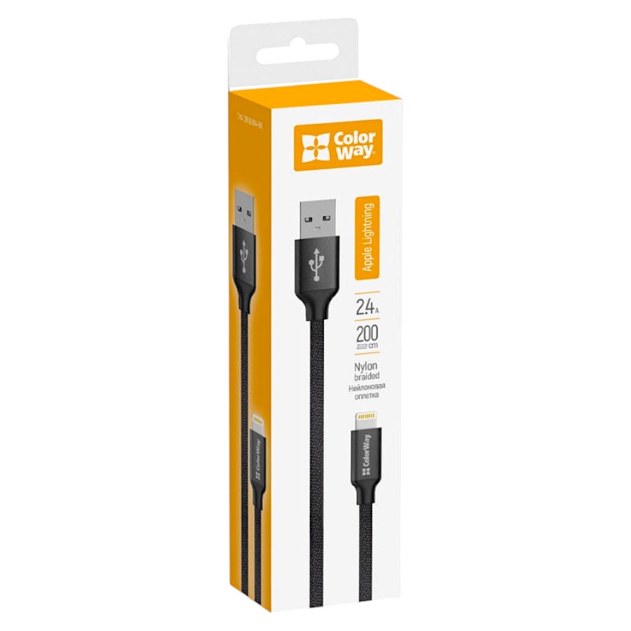 Кабель СolorWay USB to Apple Lightning 2 м 2,4А CW-CBUL007-BK Black фото